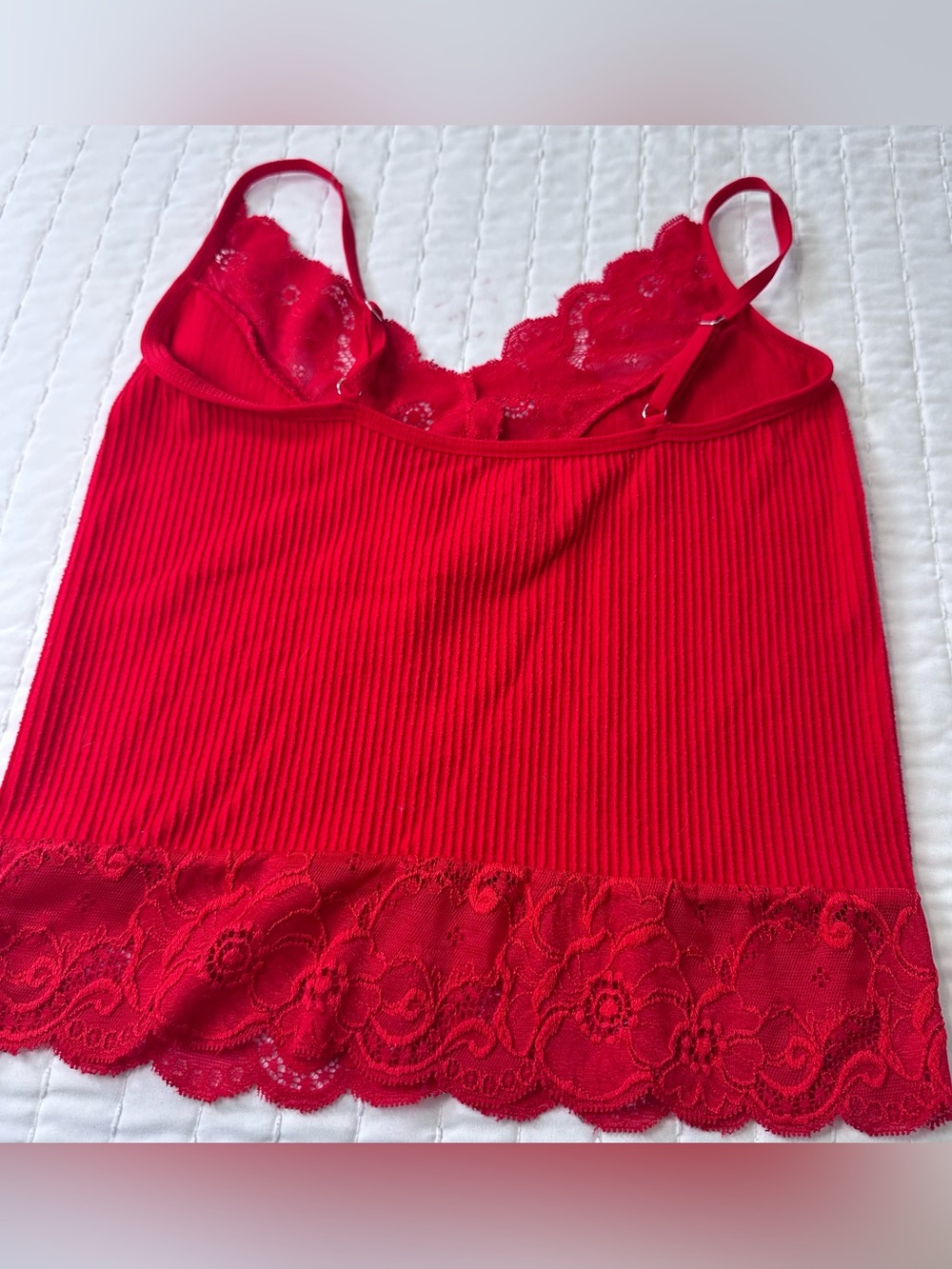 Set of 3 Multicolor Red , Blue And Yellow Lace-Trim Ribbed Camisole Crop Top M - Picture 5 of 13